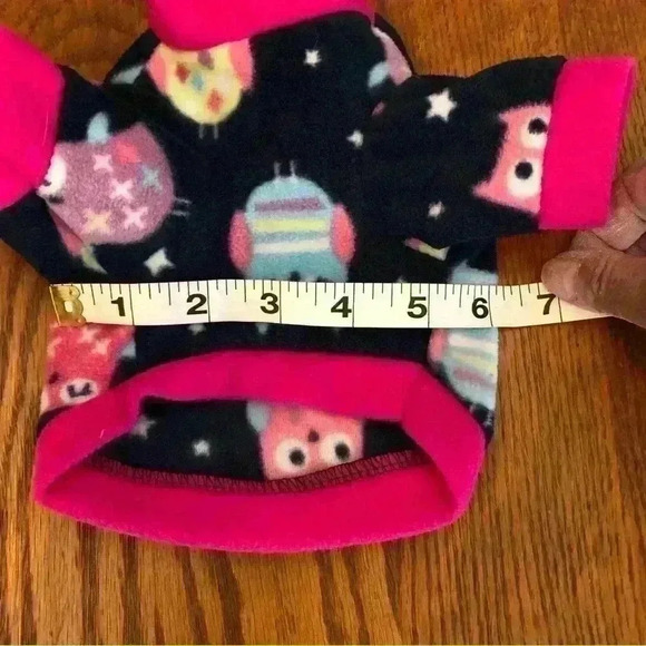 🌈 6/$60, NWOT, Dog Fleece, Sweater, Owl Theme, Blue/Pink, XSmall - Picture 5 of 8